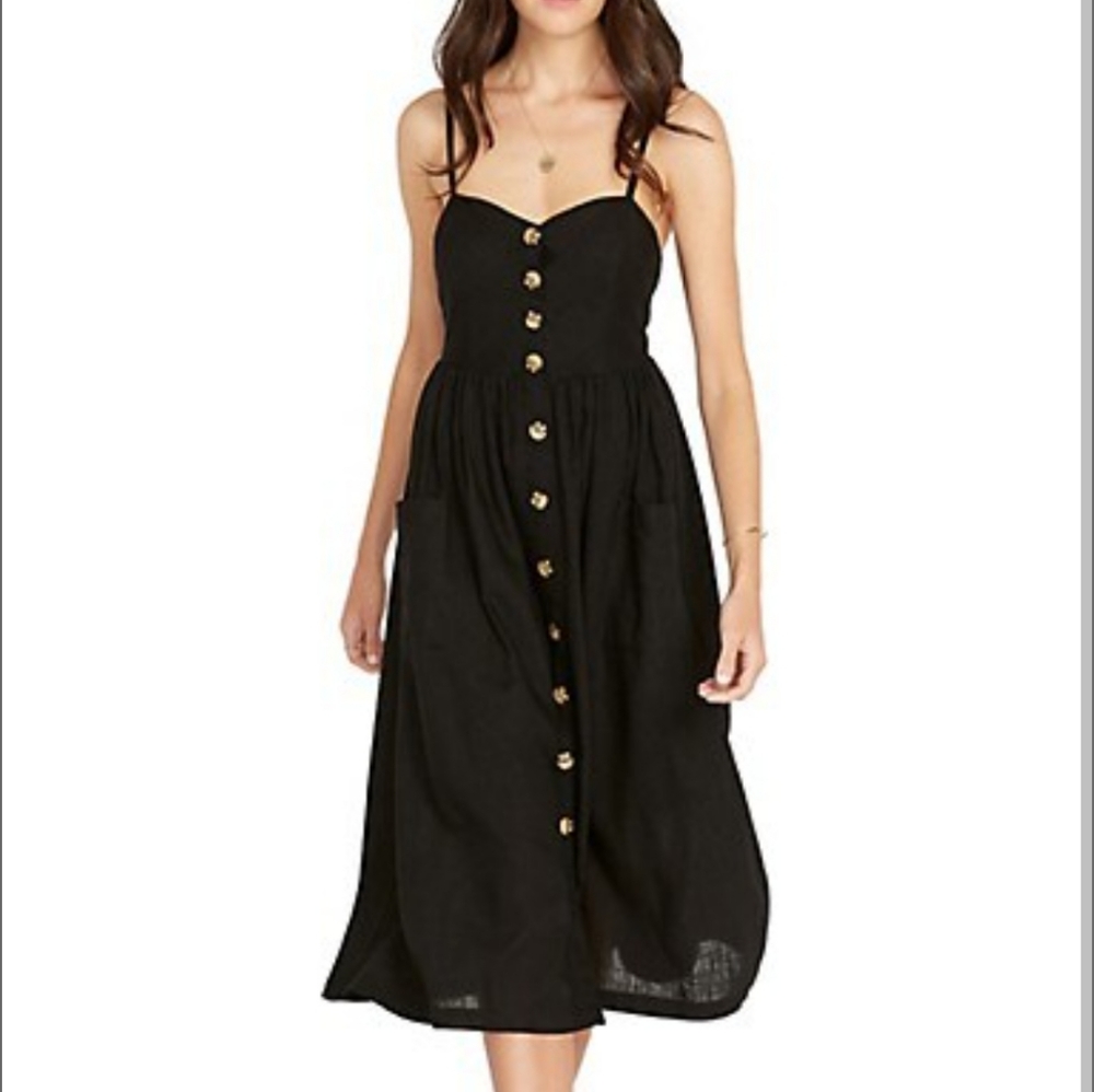 Linen Button front Catina midi dress by Buffalo David Bitton Sz M Black